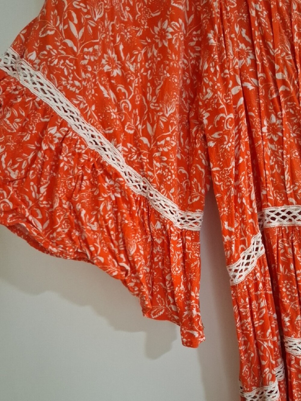 Free People Bright Orange Floral Lace-Trim Tunic - Picture 2 of 5